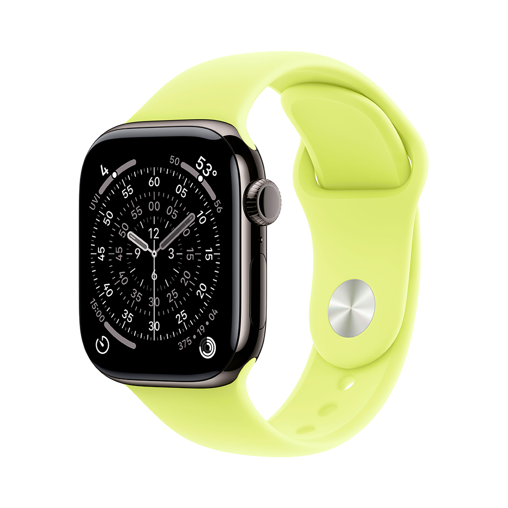 Apple Watch Series 11, 42 mm, Slate Titanium GPS+Cellular, Neon Yellow Sport Band M/L
